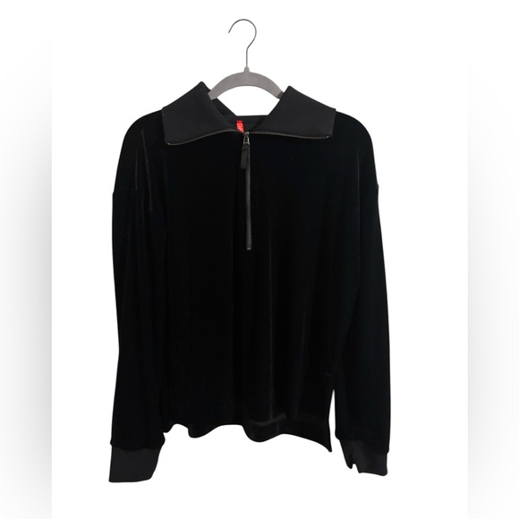 SPANX Tops - Spanx Black Velvet Zip Up Collared Sweatshirt XL